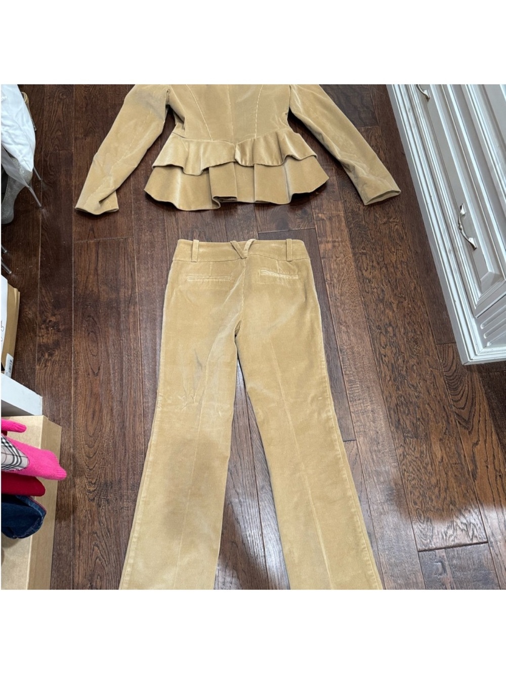 Bebe Peplum Beige Corduroy Blazer & Pants Set. - Picture 3 of 6